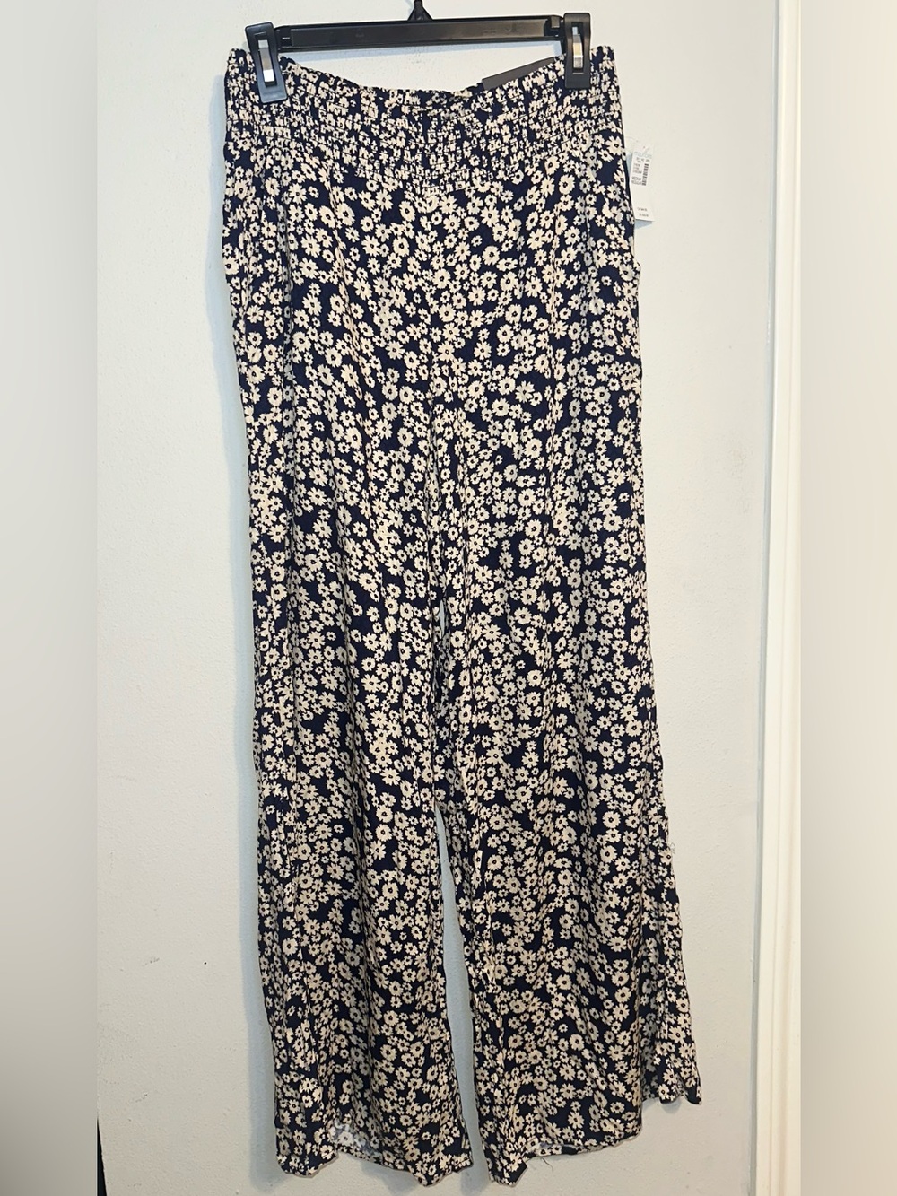 Maurices Navy Wide Leg Pants with Cream Floral Print
